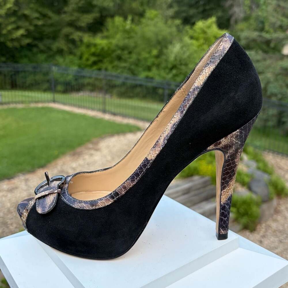 Boutique 9 Bubbles Black Suede & Snakeskin Print Leather Peep Toe Pumps Size 8